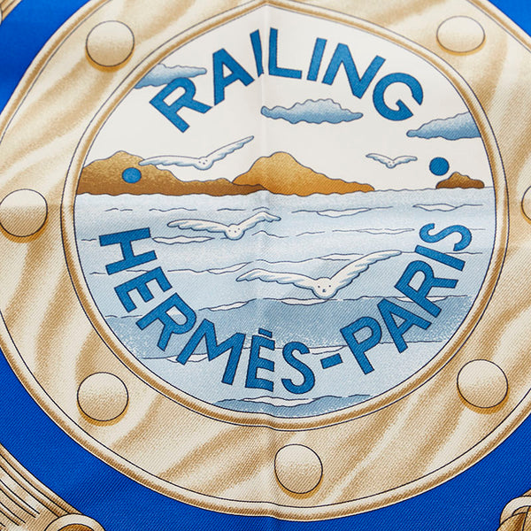 エルメス カレ90 SKIPPER VICTOIRE 船長の勝利 スカーフ ブルー ゴールド シルバー シルク レディース HERMES 【中古】
