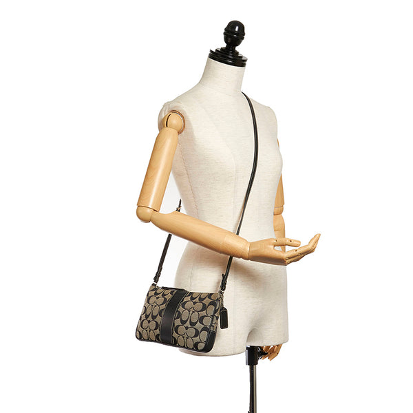 コーチ ブラック キャンバス レザー 斜め掛け ショルダーバッグ レディース COACH 【中古】