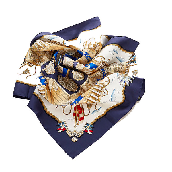 エルメス カレ90 SKIPPER VICTOIRE 船長の勝利 スカーフ ブルー ゴールド シルバー シルク レディース HERMES 【中古】