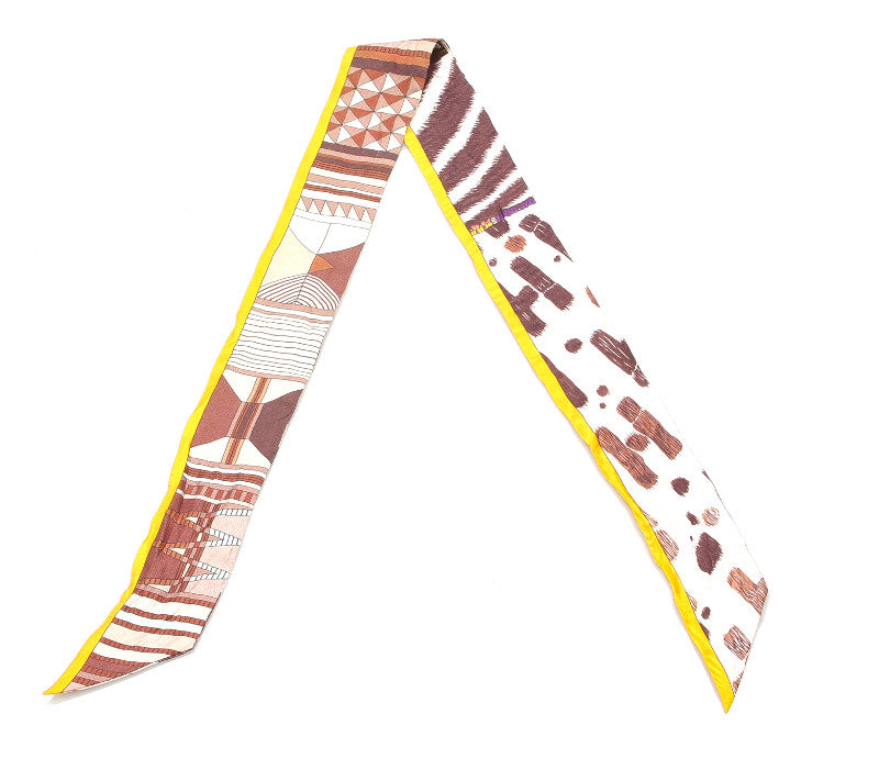 エルメス ツイリー ブラウン マルチ シルク スカーフ レディース HERMES 中古