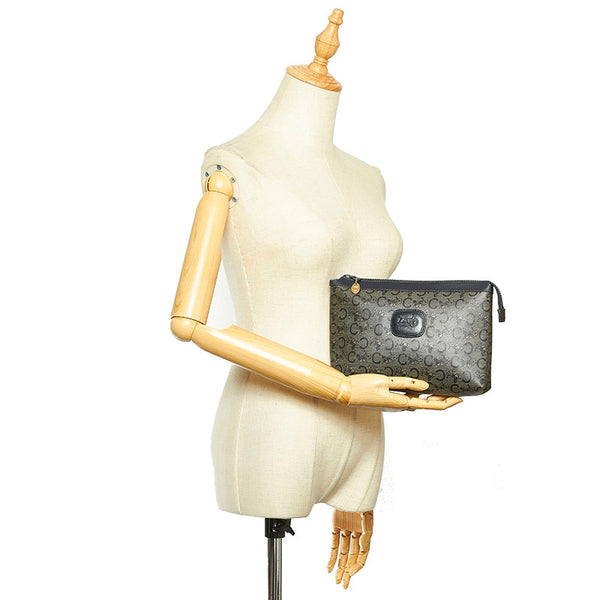 セリーヌ Cマカダム ネイビー PVC レザー ポーチ レディース CELINE 中古