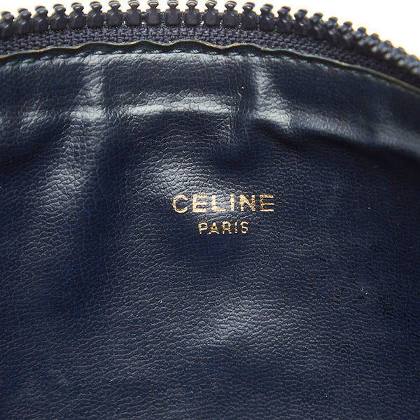 セリーヌ Cマカダム ネイビー PVC レザー ポーチ レディース CELINE 中古