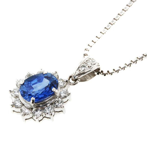 Pt900 プラチナ Pt850 プラチナ サファイア1.61ct ダイヤ0.52ct ネックレス レディース 【中古】