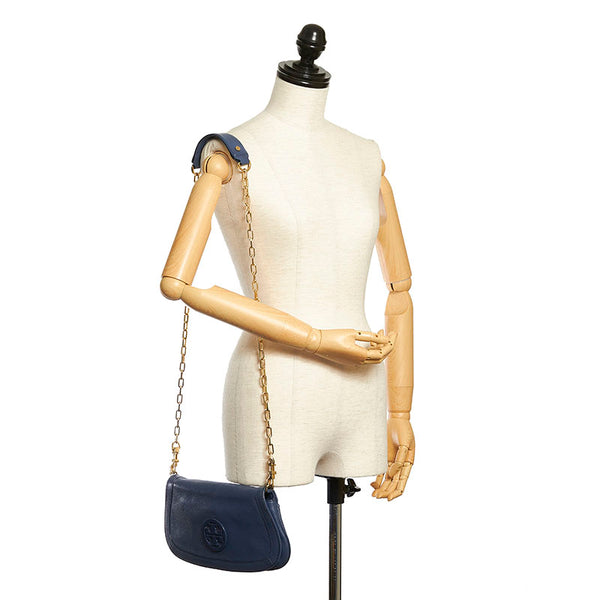 トリーバーチ エラ チェーン ショルダーバッグ ブルー レザー レディース Tory Burch 【中古】