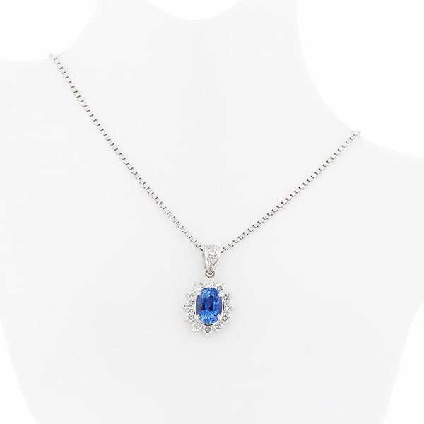 Pt900 プラチナ Pt850 プラチナ サファイア1.61ct ダイヤ0.52ct ネックレス レディース 【中古】