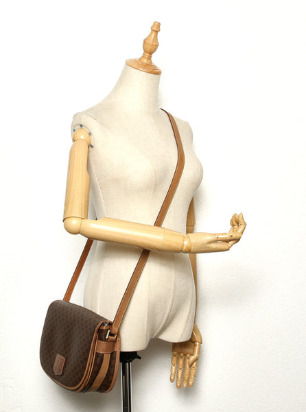 セリーヌ マカダム M 14 ブラウン 茶 PVC レザー ショルダーバッグ レディース CELINE 中古