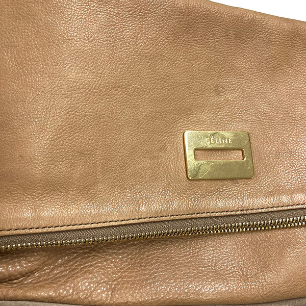 セリーヌ スクエア ロゴ W-UP-0190 ライトブラウン レザー スウェード ショルダーバッグ レディース CELINE 【中古】