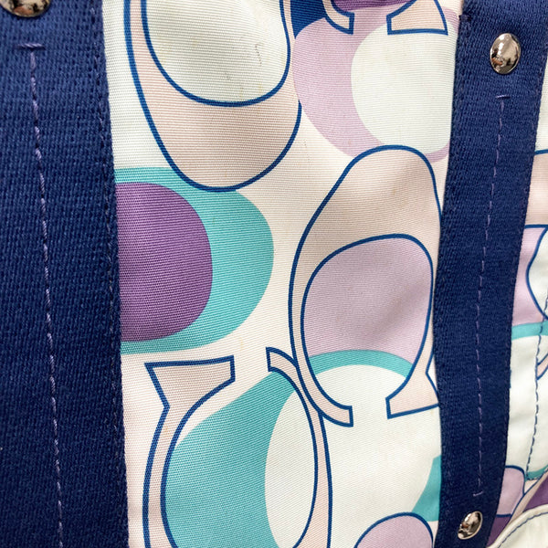 コーチ カラフルトートバッグ ブルー パープル ホワイト ナイロン キャンバス ショルダーバッグ トートバッグ レディース COACH 【中古】