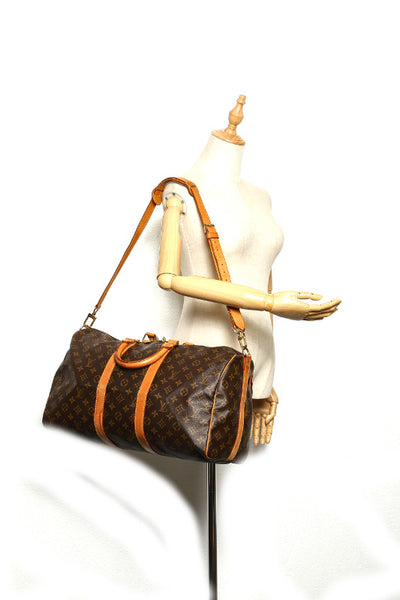 ルイ ヴィトン モノグラム キーポル バンドリエール45 M41418 ブラウン 茶 PVC レザー ボストンバッグ ユニセックス LOUIS VUITTON 中古