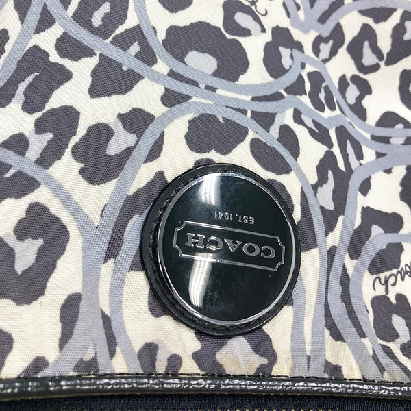 コーチ レオパード ヒョウ柄 F11175 グレー ホワイト ナイロン エナメル ショルダーバッグ レディース COACH 【中古】