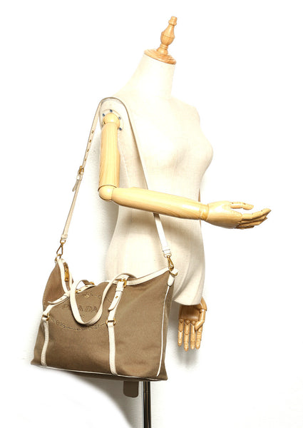プラダ ロゴジャガード カーキ キャンバス レザー ハンドバッグ ショルダーバッグ 2WAY レディース PRADA 中古