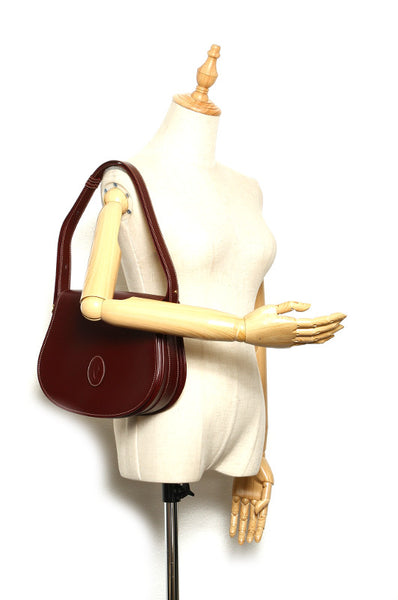 カルティエ マストライン ワインレッド レザー ショルダーバッグ レディース CARTIER 中古