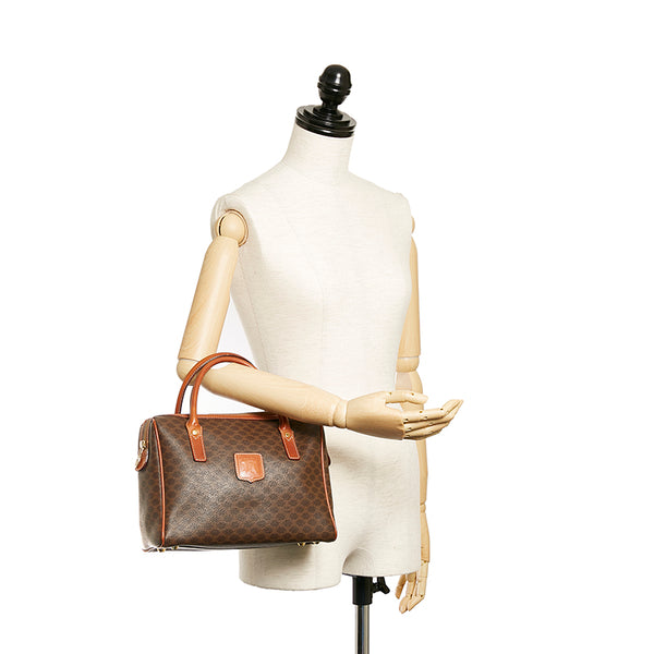 セリーヌ マカダム  ブラウン PVC レザー ミニボストン ハンドバッグ  レディース CELINE 【中古】