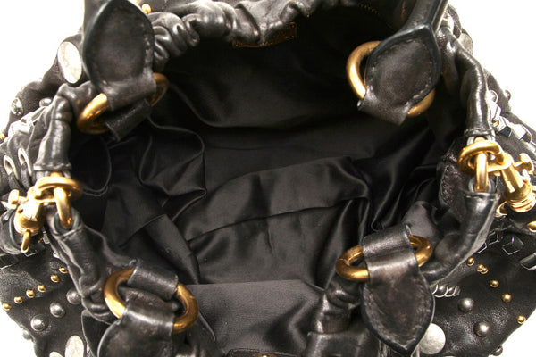 ミュウミュウ スタッズ ブラック 黒 レザー ショルダーバッグ レディース MIUMIU 中古