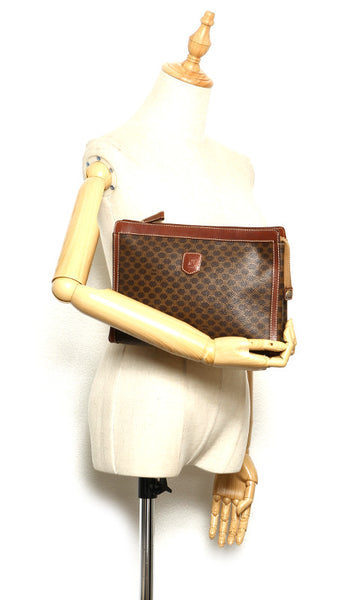 セリーヌ マカダム ブラウン 茶 PVC レザー クラッチバッグ メンズ CELINE 中古