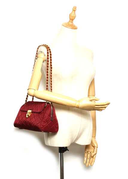 プラダ ワインレッド ナイロン レザー チェーン ショルダーバッグ レディース PRADA 中古