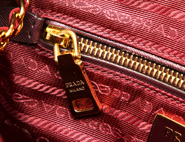 プラダ ワインレッド ナイロン レザー チェーン ショルダーバッグ レディース PRADA 中古