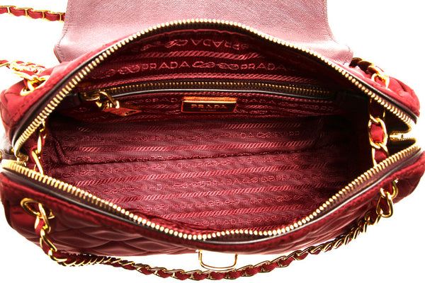 プラダ ワインレッド ナイロン レザー チェーン ショルダーバッグ レディース PRADA 中古