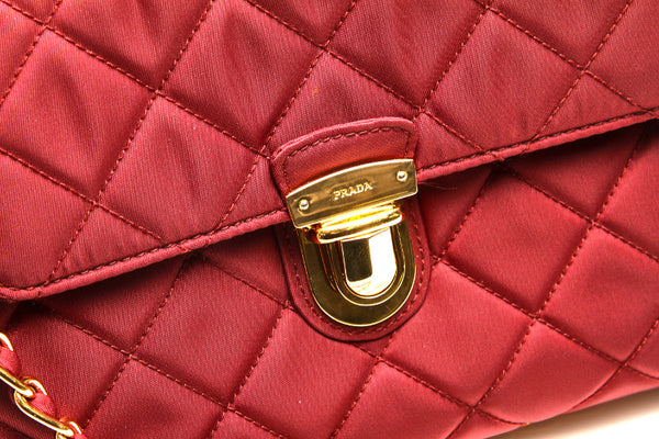プラダ ワインレッド ナイロン レザー チェーン ショルダーバッグ レディース PRADA 中古