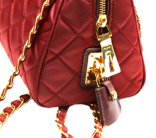 プラダ ワインレッド ナイロン レザー チェーン ショルダーバッグ レディース PRADA 中古