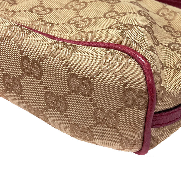 グッチ GGキャンバス 07198 ベージュ ピンク キャンバス レザー ポーチ レディース GUCCI 【中古】