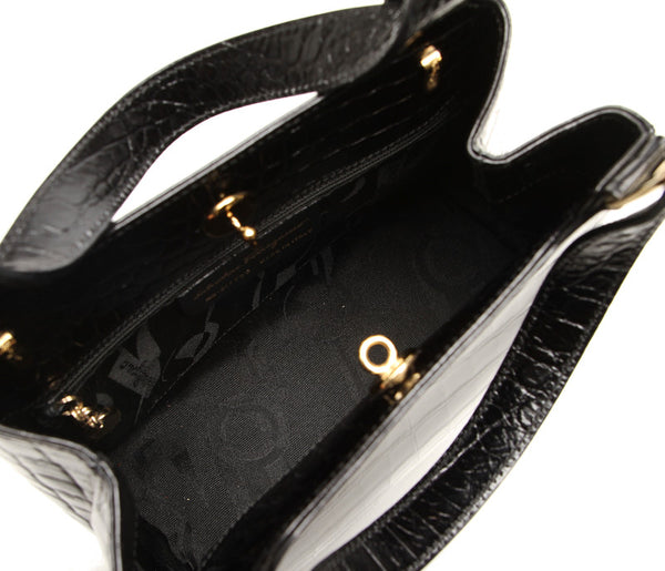 サルヴァトーレフェラガモ ヴァラ AQ-217755 ブラック 黒 クロコ型押し ハンドバッグ レディース Salvatore Ferragamo 中古