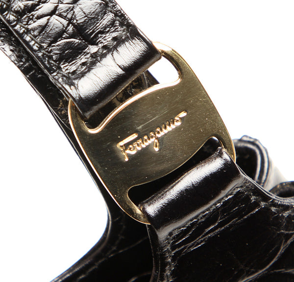 サルヴァトーレフェラガモ ヴァラ AQ-217755 ブラック 黒 クロコ型押し ハンドバッグ レディース Salvatore Ferragamo 中古