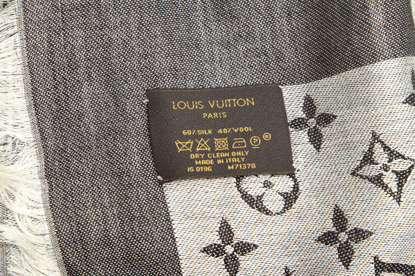 ルイ ヴィトン モノグラム デニム M71378 グレー シルク ウール ストール ユニセックス LOUIS VUITTON 中古