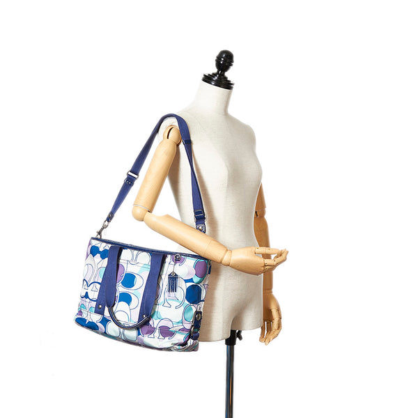 コーチ カラフルトートバッグ ブルー パープル ホワイト ナイロン キャンバス ショルダーバッグ トートバッグ レディース COACH 【中古】