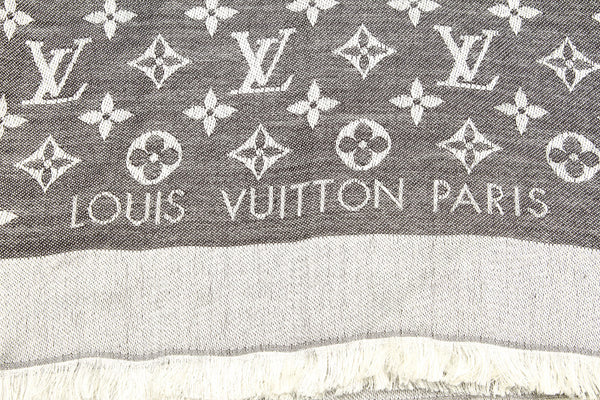 ルイ ヴィトン モノグラム デニム M71378 グレー シルク ウール ストール ユニセックス LOUIS VUITTON 中古