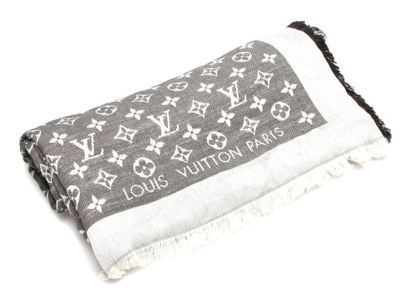 ルイ ヴィトン モノグラム デニム M71378 グレー シルク ウール ストール ユニセックス LOUIS VUITTON 中古
