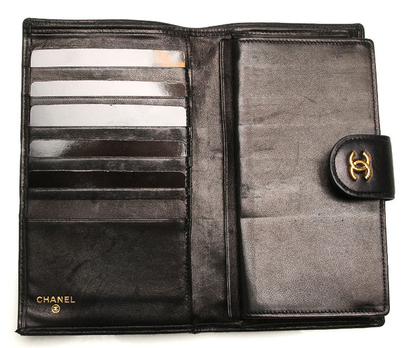 シャネル ココマーク ブラック レザー 長財布 レディース CHANEL 中古