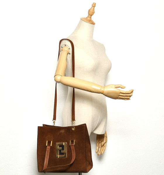 フェンディ ブラウン 茶 スウェード トートバッグ レディース FENDI 中古