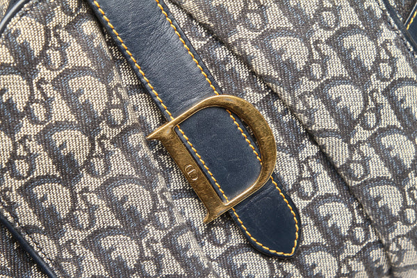 クリスチャンディオール トロッター ネイビー キャンバス レザー ハンドバッグ レディース Christian Dior 中古