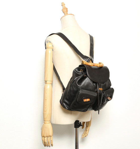 グッチ バンブー 003・2058 ブラック レザー リュック バックパック レディース GUCCI 中古