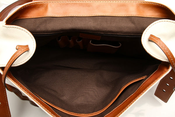 サルヴァトーレフェラガモ ガンチーニ GO-249299 ホワイト ブラウン キャンバス レザー ショルダーバッグ ユニセックス Salvatore Ferragamo 中古