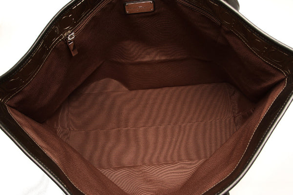 サルヴァトーレフェラガモ ガンチーニ AU-21 B475 ゴールド パテントレザー トートバッグ レディース Salvatore Ferragamo 中古