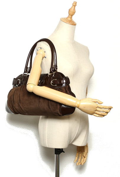 サルヴァトーレフェラガモ ガンチーニ ショルダーバッグ AU-21 5370 ブラウン スウェード パテントレザー レディース Salvatore Ferragamo 【中古】