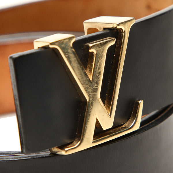 ルイ ヴィトン サンチュール イニシアル ブラック ゴールド レザー ベルト レディース LOUIS VUITTON 中古