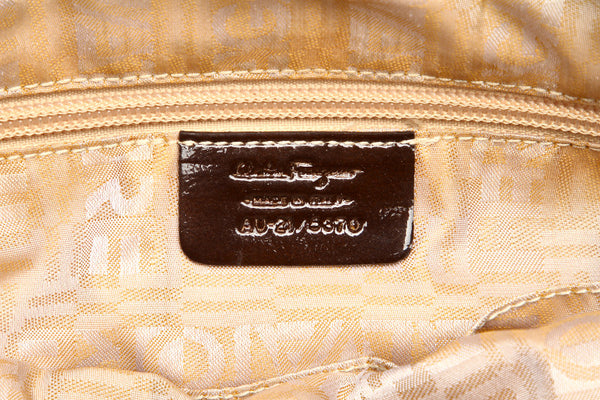 サルヴァトーレフェラガモ ガンチーニ ショルダーバッグ AU-21 5370 ブラウン スウェード パテントレザー レディース Salvatore Ferragamo 【中古】