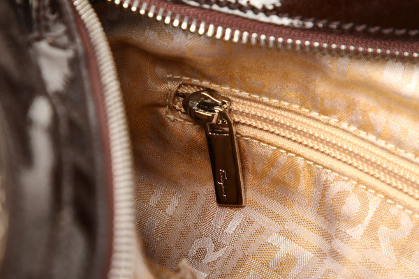 サルヴァトーレフェラガモ ガンチーニ ショルダーバッグ AU-21 5370 ブラウン スウェード パテントレザー レディース Salvatore Ferragamo 【中古】