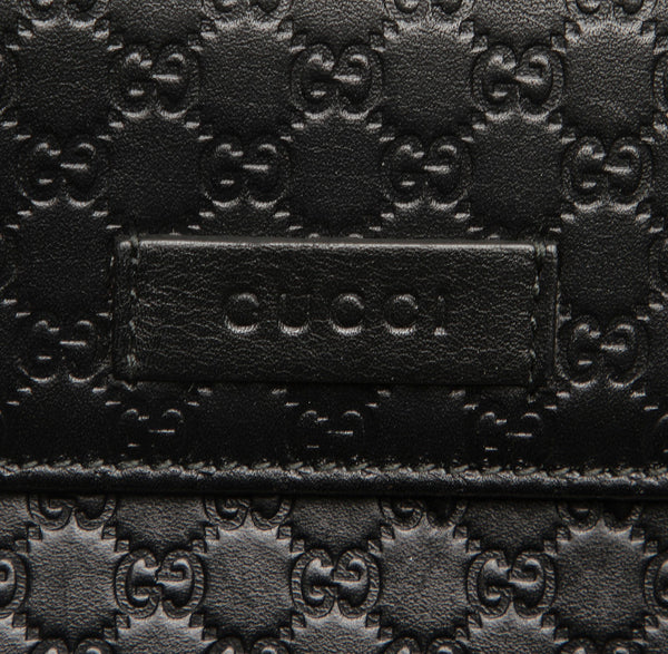 グッチ マイクロGGシマ 449393 ブラック レザー 長財布 レディース GUCCI 中古