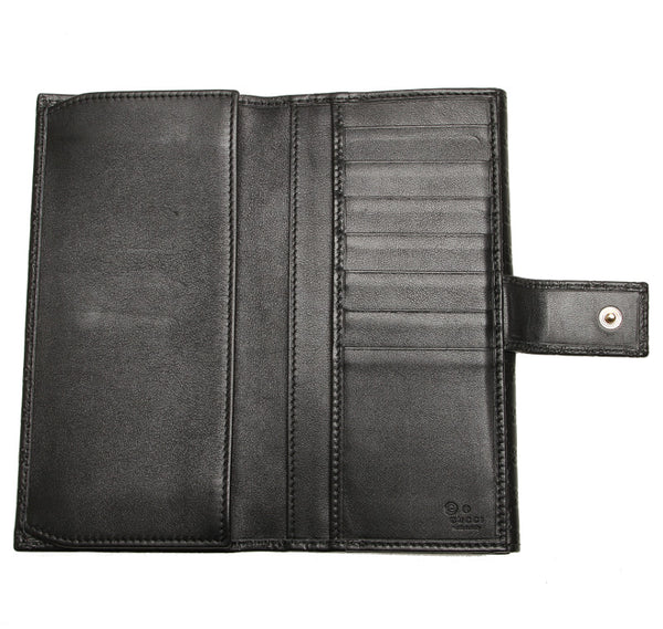 グッチ マイクロGGシマ 449393 ブラック レザー 長財布 レディース GUCCI 中古