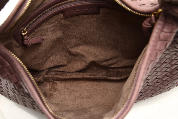 ボッテガヴェネタ イントレチャート パープル  レザー ハンドバッグ レディース BOTTEGAVENETA 中古