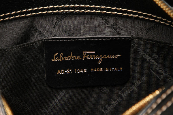 サルヴァトーレフェラガモ ガンチーニ AQ-21 1346 ブラック レザー ハンドバッグ ショルダーバッグ 2WAY レディース Salvatore Ferragamo 中古