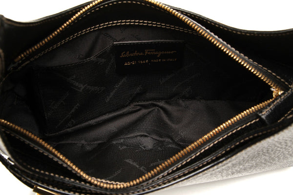 サルヴァトーレフェラガモ ガンチーニ AQ-21 1346 ブラック レザー ハンドバッグ ショルダーバッグ 2WAY レディース Salvatore Ferragamo 中古