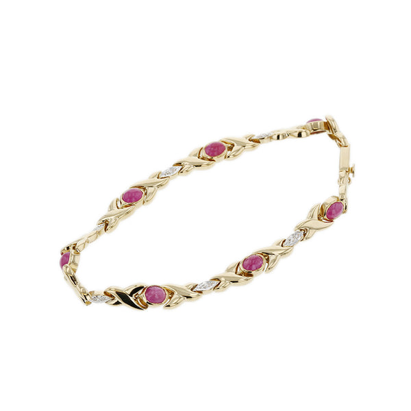 K18YG イエローゴールド ルビー5.30ct ダイヤ0.06ct ブレスレット レディース 【中古】