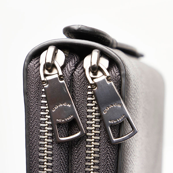 コーチ ブラック レザー ラウンドファスナー 長財布 メンズ COACH 【中古】