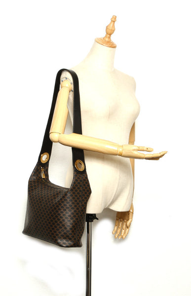 セリーヌ マカダム ブラウン PVC レザー 肩掛け ショルダーバッグ レディース CELINE 中古