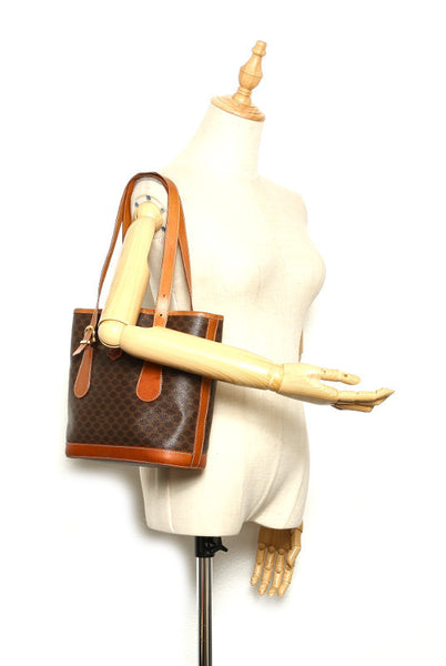 セリーヌ マカダム ブラウン PVC レザー トートバッグ レディース CELINE 中古
